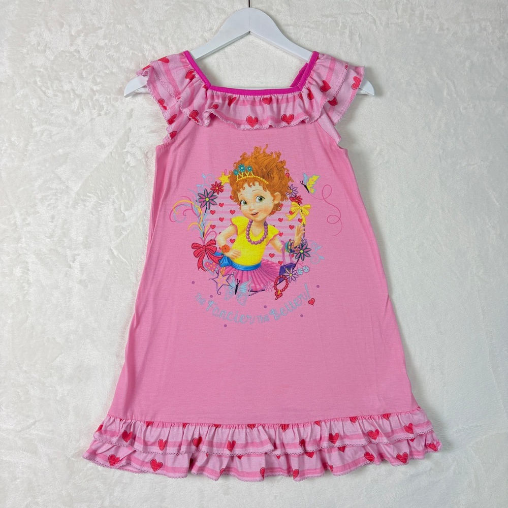 Disney Fancy Nancy Nightgown Kids Size 9/10 Pink Good Ruffle Heart Graphic